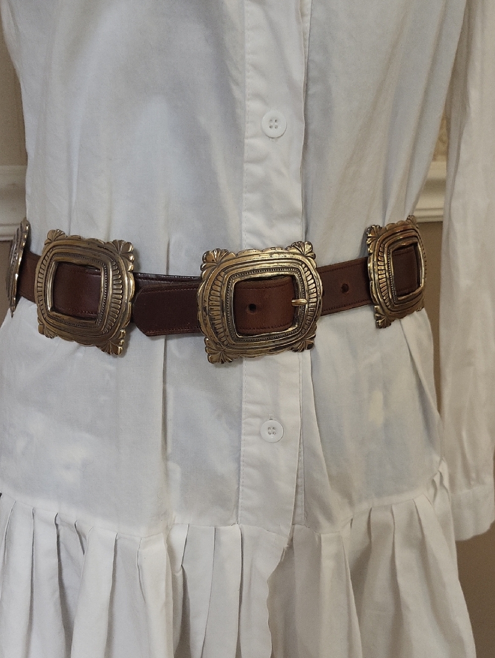 AUTHENTIC Vtg. Lady Nadim Leather Western Concho Belt, Small